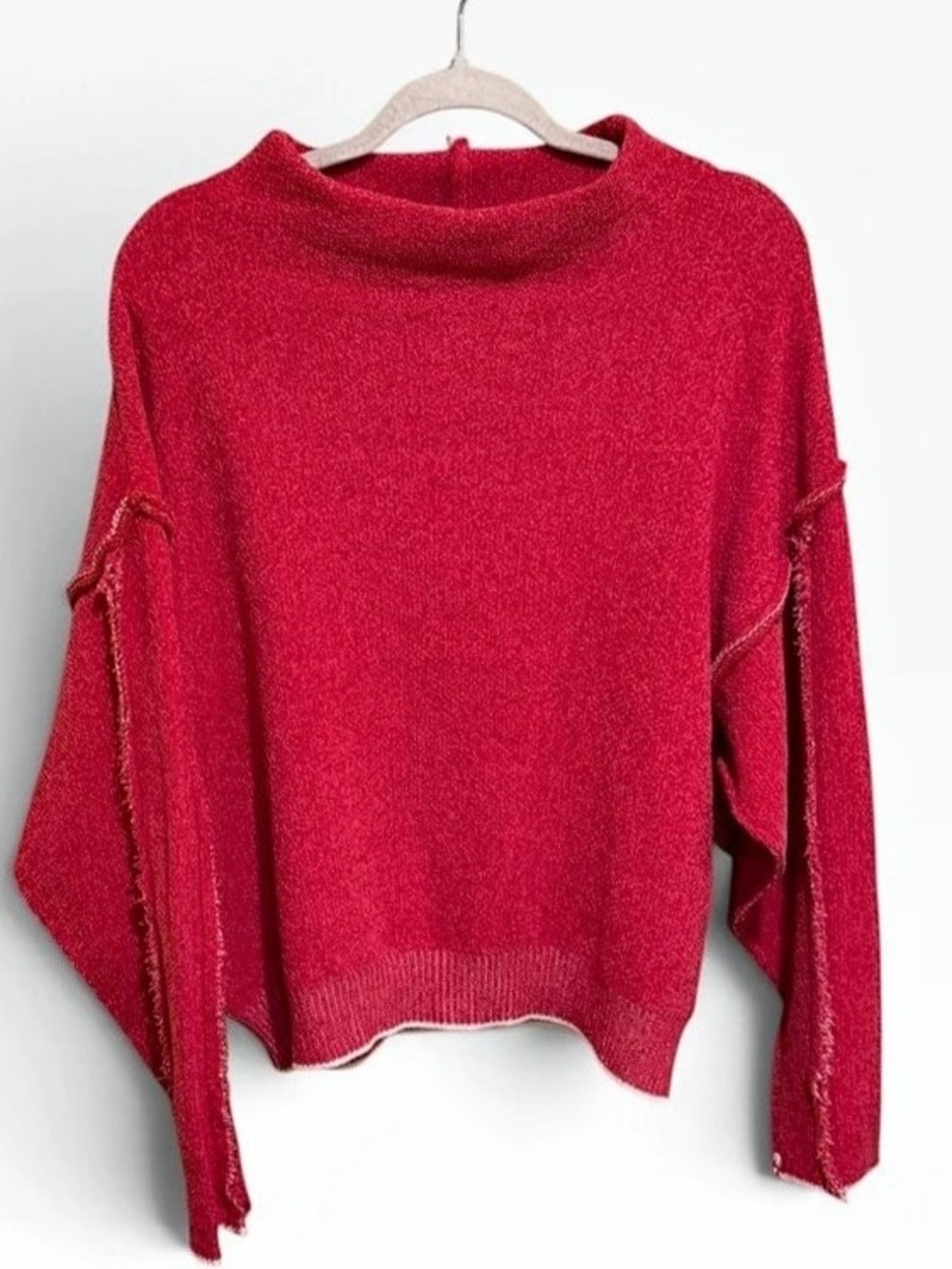 NWOT Zenana Red Chenille Mock Neck Sweater Exposed Seam Oversized S/M